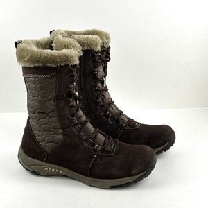 Merrell Boots Women 7 Kamori Espresso Suede Leather Lace Up Fur Lined Shoes